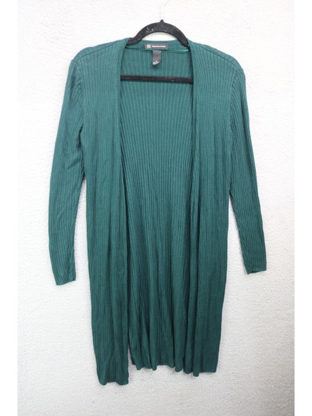 Inc International Concept Long Sleeve Green Ribbed Open Front Cardigan-Small